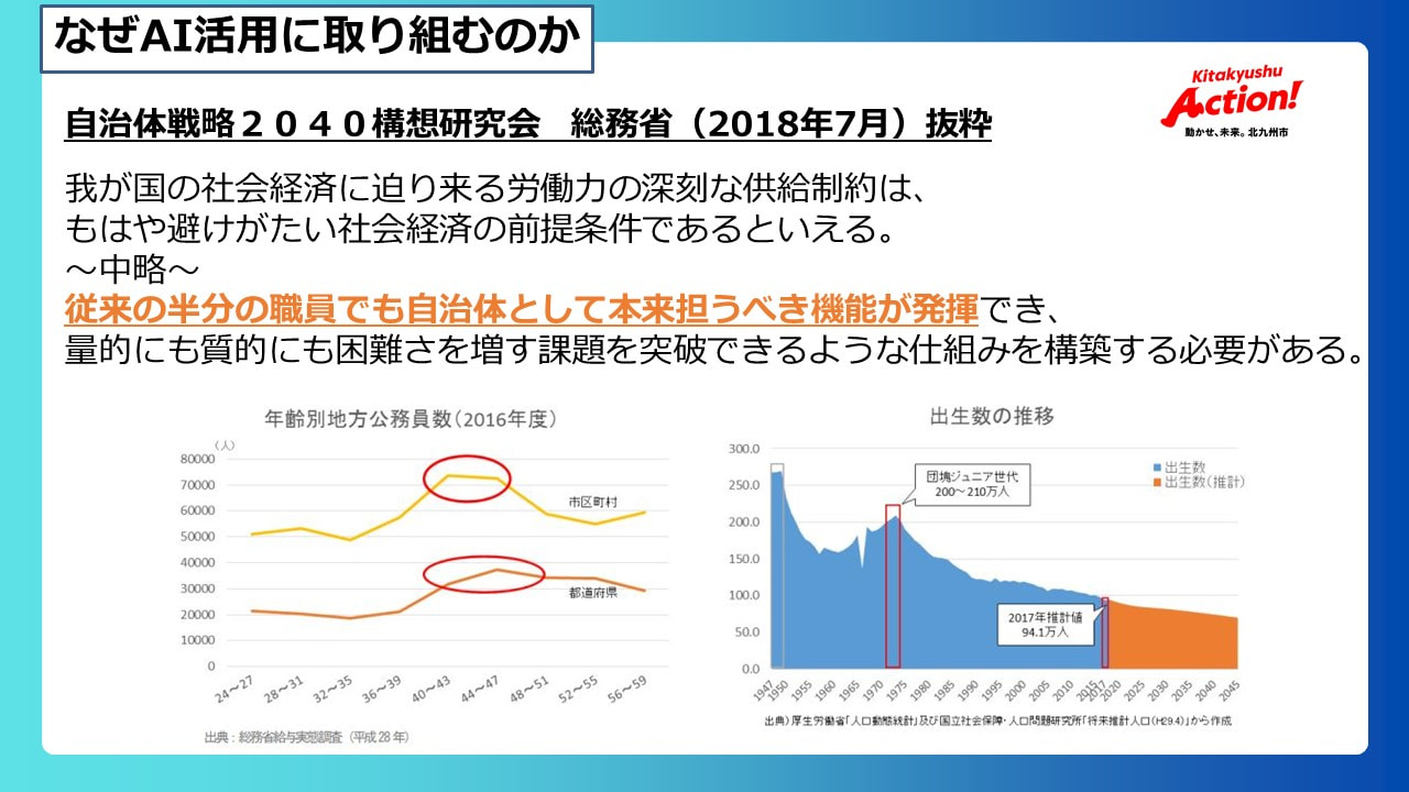 北九州市のAIチャレンジ実践事例を説明するスライド